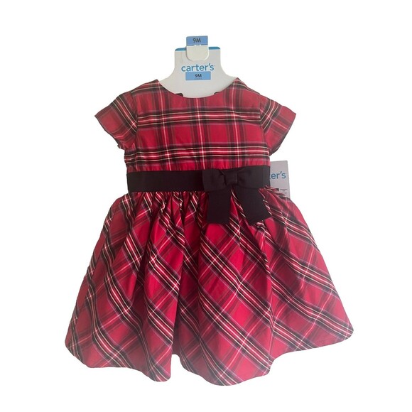 Carter's Christmas Girls 2 Piece Red Plaid Dress Festive With Undies NWT 9M - Picture 1 of 7